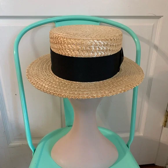 Vintage Macqueen London Straw Boater Hat 6 7/8